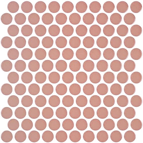 CHIHUT 16 Sheets 12x12 Pink Penny Round Peel and Stick Backsplash Tiles Thick Waterproof Self Adhesive Stick on Backsplash for Bathroom Kitchen Removable Renter Friendly Wall Tiles for Living Room - Image 1