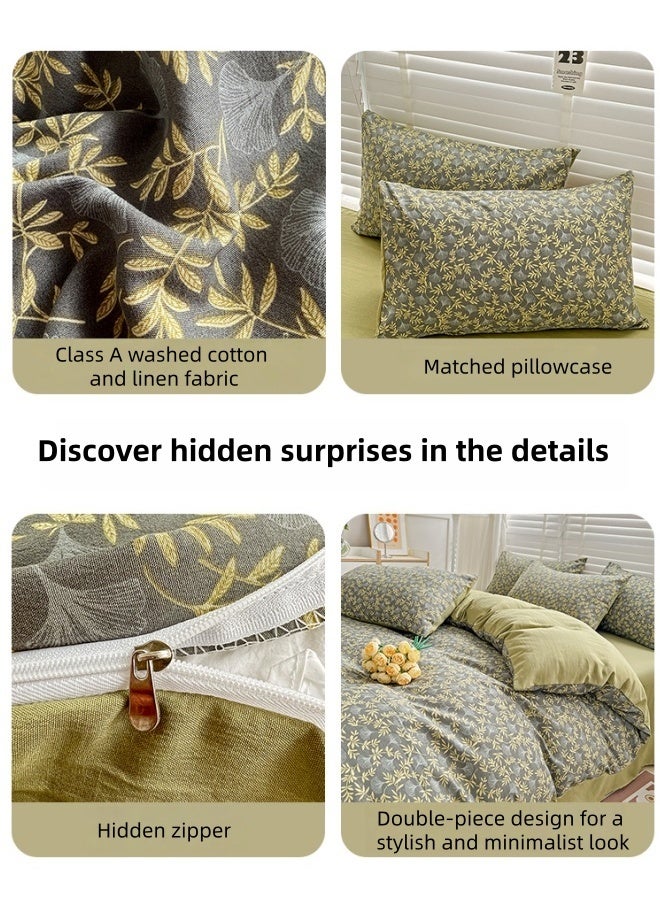 أفضل ذروة طقم سرير مزدوج بنمط زهور، غطاء لحاف مزدوج من القطن الخالص المغسول من الدرجة الأولى، طقم مكون من أربع قطع من القطن الخالص قابل للغسل في الغسالة، ناعم وأنيق، إغلاق بسحاب. - Image 4