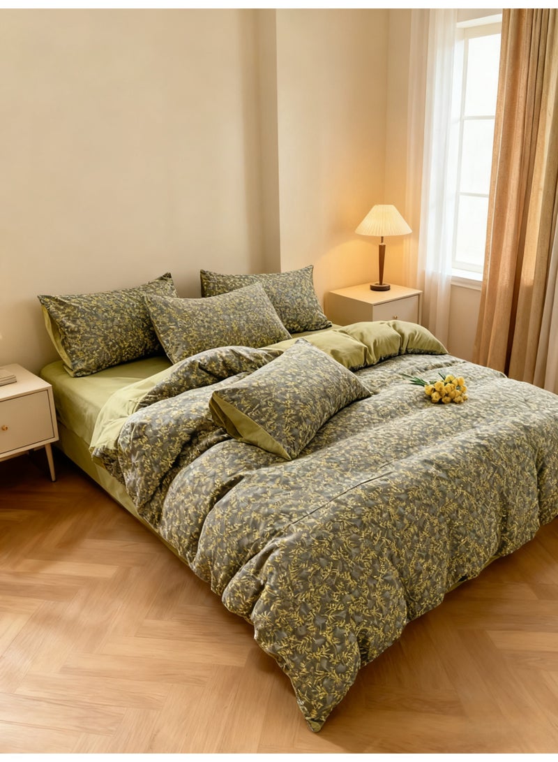 أفضل ذروة طقم سرير مزدوج بنمط زهور، غطاء لحاف مزدوج من القطن الخالص المغسول من الدرجة الأولى، طقم مكون من أربع قطع من القطن الخالص قابل للغسل في الغسالة، ناعم وأنيق، إغلاق بسحاب. - Image 1