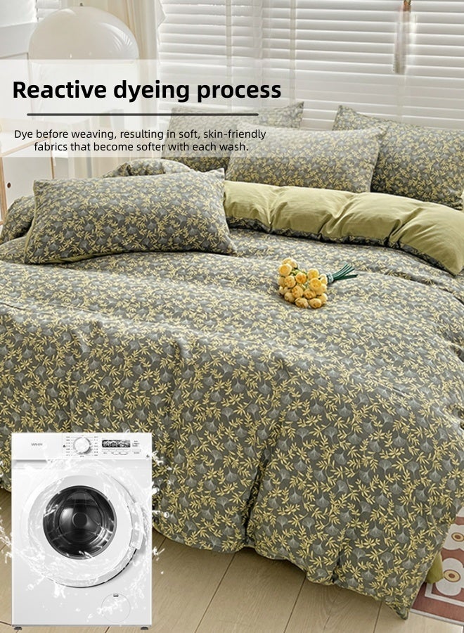 أفضل ذروة طقم سرير مزدوج بنمط زهور، غطاء لحاف مزدوج من القطن الخالص المغسول من الدرجة الأولى، طقم مكون من أربع قطع من القطن الخالص قابل للغسل في الغسالة، ناعم وأنيق، إغلاق بسحاب. - Image 3