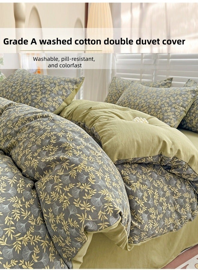 أفضل ذروة طقم سرير مزدوج بنمط زهور، غطاء لحاف مزدوج من القطن الخالص المغسول من الدرجة الأولى، طقم مكون من أربع قطع من القطن الخالص قابل للغسل في الغسالة، ناعم وأنيق، إغلاق بسحاب. - Image 2