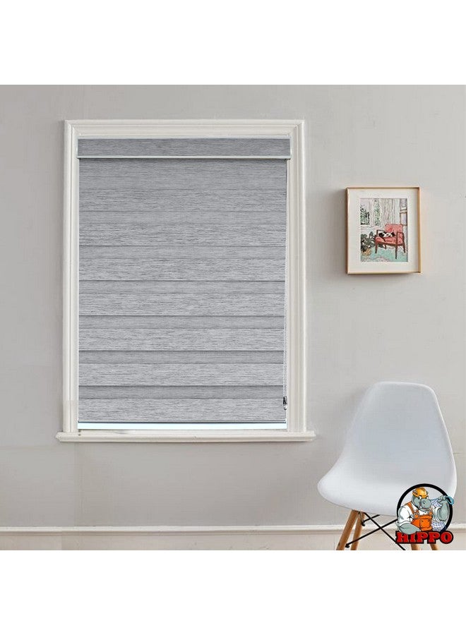 HIPPO Premium Zebra Blinds Wooden Design Polyester Blend Semi/Complete Privacy Indoor Roller Blinds for Windows (Moonlight-Grey || 4FTX5FT) - Image 1