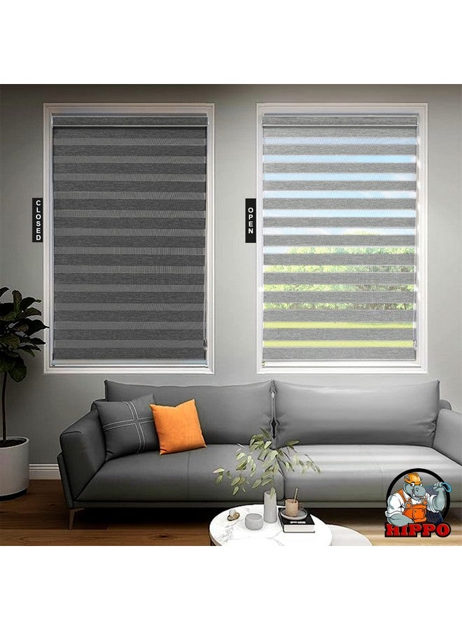 HIPPO Premium Zebra Blinds Wooden Design Polyester Blend Semi/Complete Privacy Indoor Roller Blinds for Windows (Moonlight-Grey || 4FTX5FT) - Image 2