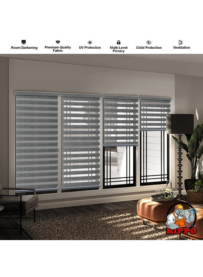 HIPPO Premium Zebra Blinds Wooden Design Polyester Blend Semi/Complete Privacy Indoor Roller Blinds for Windows (Moonlight-Grey || 4FTX5FT) - Image 3