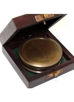 Keyfim Shop Antique Brass Sailor Anchor Working Compass in Wooden Box  - Image 1