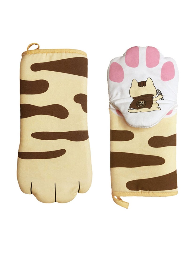 SOLARAE Cute Kitten Cat Paw Pattern Heat-Resistant Oven Gloves - Insulated Cooking Gloves for Baking, Grilling, and Microwave Use - 1 Pair of Kitchen Tools and Pot Holders - Image 1