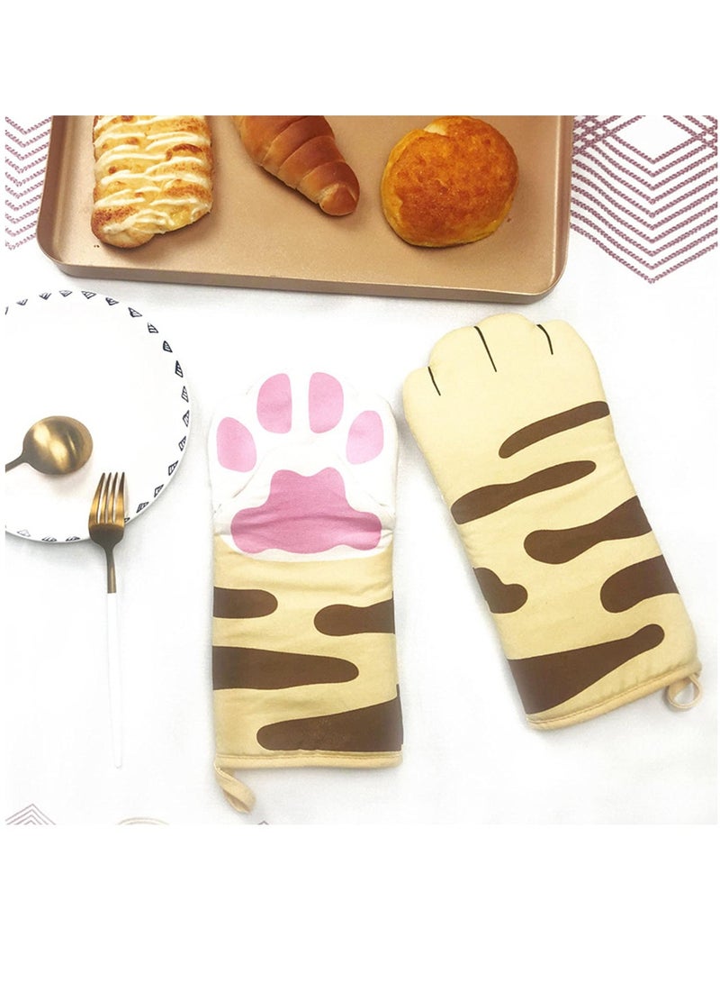 SOLARAE Cute Kitten Cat Paw Pattern Heat-Resistant Oven Gloves - Insulated Cooking Gloves for Baking, Grilling, and Microwave Use - 1 Pair of Kitchen Tools and Pot Holders - Image 2
