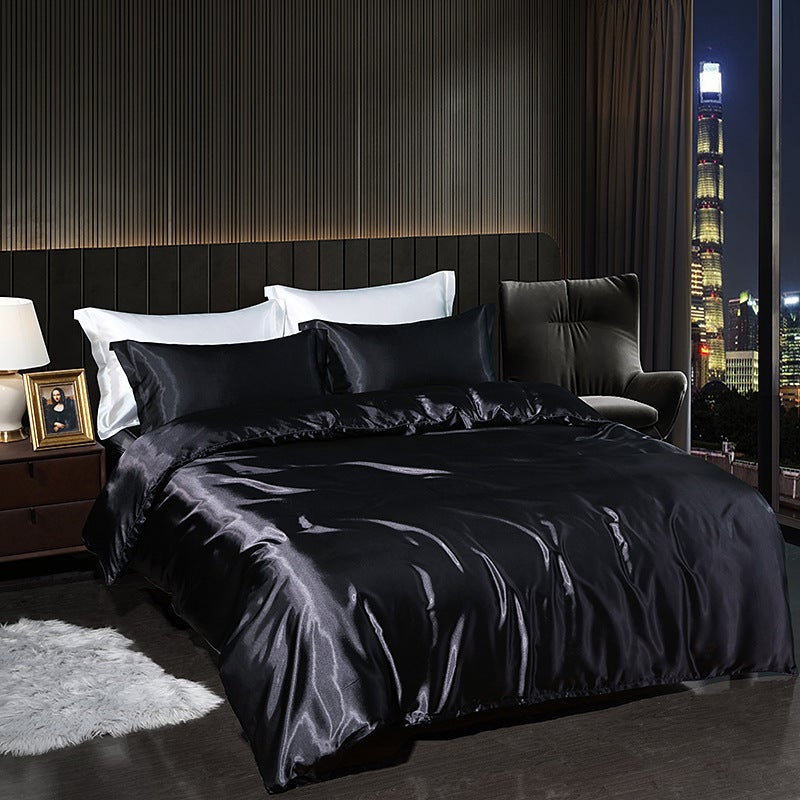 Light Luxury Bed Washed Silk Four-Piece Ice Silk Bed Sheet Quilt Cover Tencel Satin Silky Bedding - Image 1