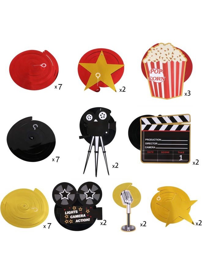 JOLLYSTYLE (Movie Night Hanging Decorations) - 36Ct Movie Night Party Decorations Hanging Swirls - Hollywood Movie Theatre Themed Bridal Shower/Birthday Party Supplies Film Backdrop - Image 2