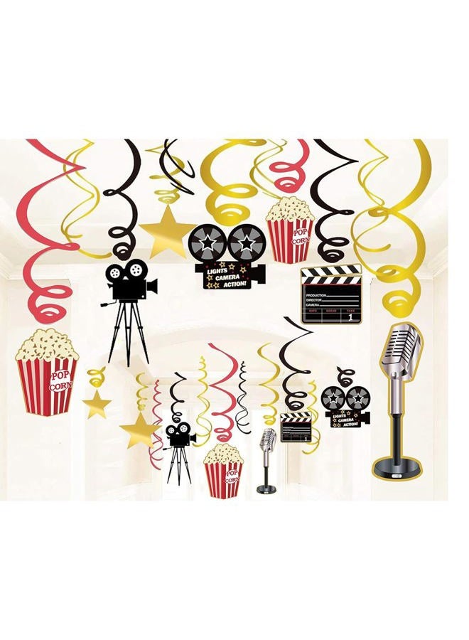 JOLLYSTYLE (Movie Night Hanging Decorations) - 36Ct Movie Night Party Decorations Hanging Swirls - Hollywood Movie Theatre Themed Bridal Shower/Birthday Party Supplies Film Backdrop - Image 1