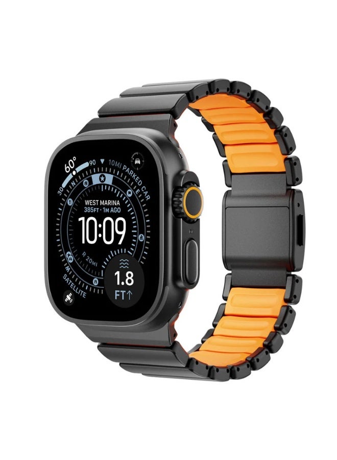 TEMPO Metal Silicone Magnetic Band Compatible with Apple Watch for Men Women Ultra 4 | 3 | 2 | 1, 49mm/45mm/44mm/42mm  Sport  Strap for iWatch Series 12/11/10/9/8/7/6/5/4/3/2/1, Sandblasted Finish Strap for Men - Image 1
