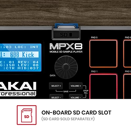 AKAI Professional MPX8 - وحدة تحكم لوحات العينات المحمولة مع 8 لوحات حساسة للسرعة جاهزة للأداء، اتصال MIDI وفتحة بطاقة SD مدمجة - Image 4