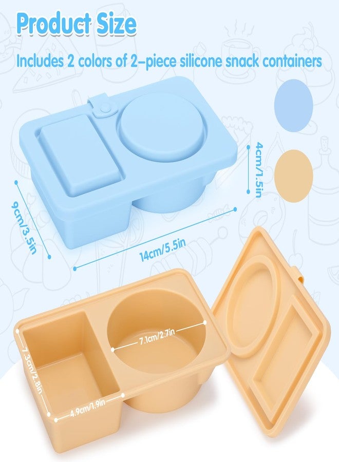 AGIFTMIND 2 PCS Silicone Snack Containers with Lids, Reusable Snack Containers Lunch Box with Double Compartment for Fruits Jams Condiments (Khaki&Blue, 2Pcs) - Image 2