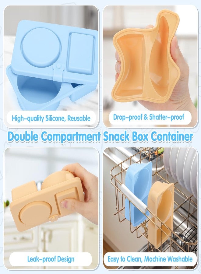 AGIFTMIND 2 PCS Silicone Snack Containers with Lids, Reusable Snack Containers Lunch Box with Double Compartment for Fruits Jams Condiments (Khaki&Blue, 2Pcs) - Image 3