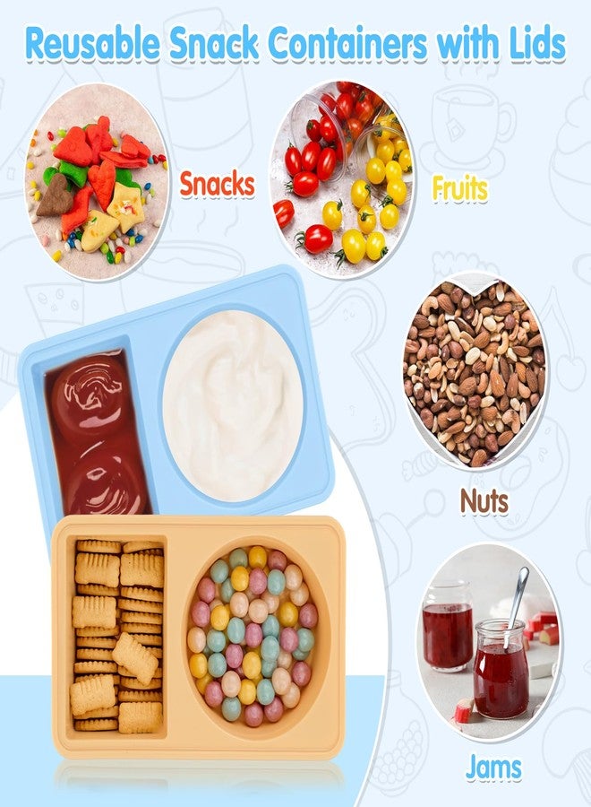 AGIFTMIND 2 PCS Silicone Snack Containers with Lids, Reusable Snack Containers Lunch Box with Double Compartment for Fruits Jams Condiments (Khaki&Blue, 2Pcs) - Image 4
