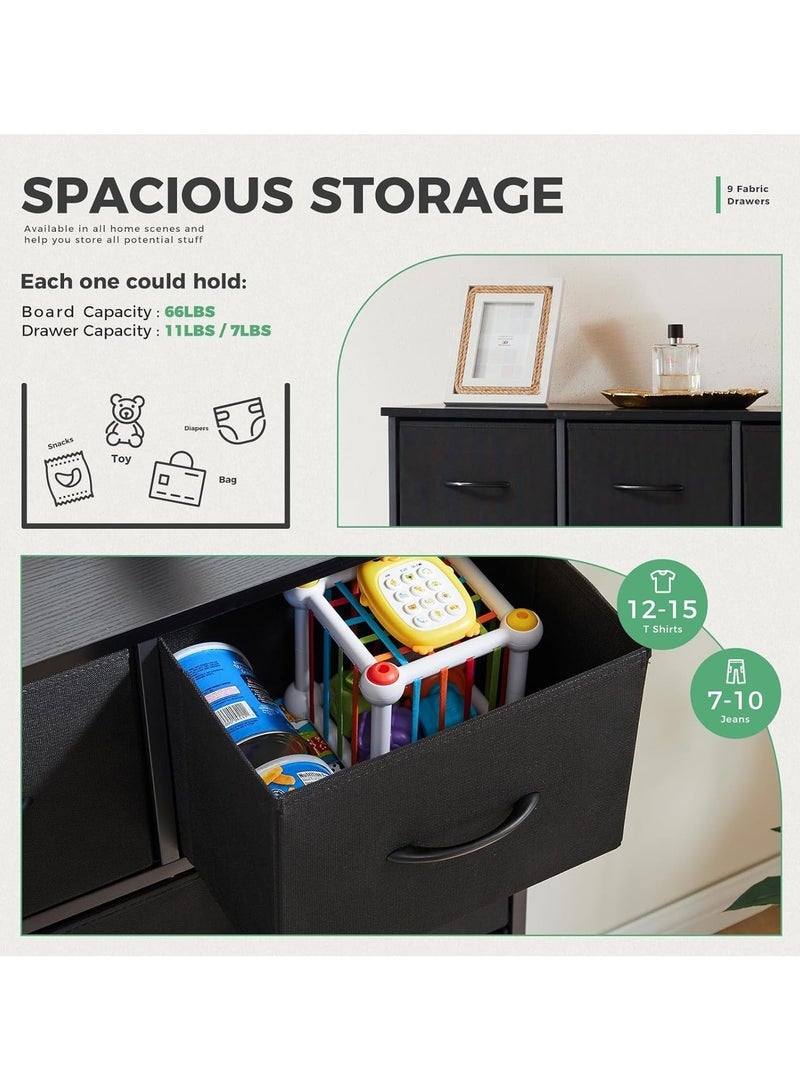 Nadrab Tall Dresser for Bedroom, Fabric Storage Tower with 9 Drawers, Charcoal Black - Image 5