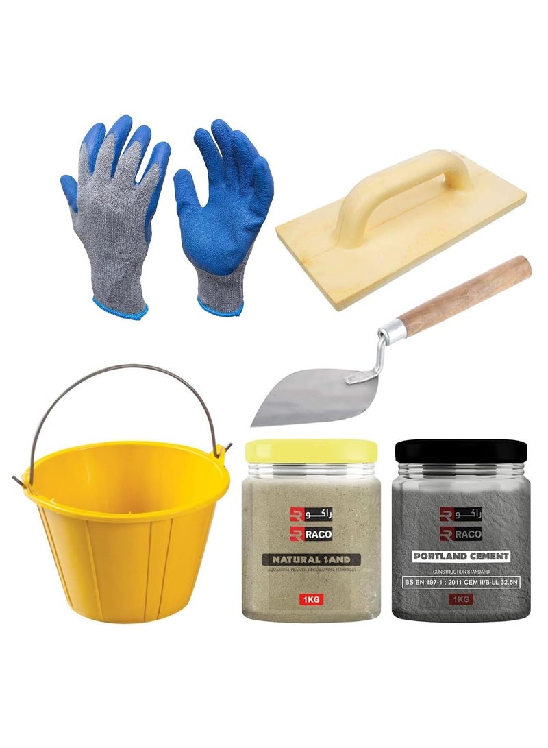 RACO 1Kg Sand and Cement DIY Kit with PVC Plastic Bucket, Gurnaal, and Safety Hand Gloves for Household and DIY Projects  - Image 1