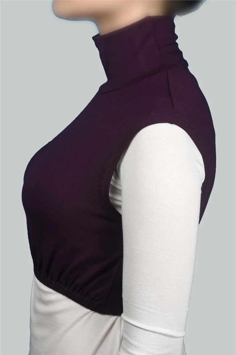 التوبة Zero Sleeve Turtleneck Full Neck Lycra Combed Cotton Women's Half Bodysuit - Plum