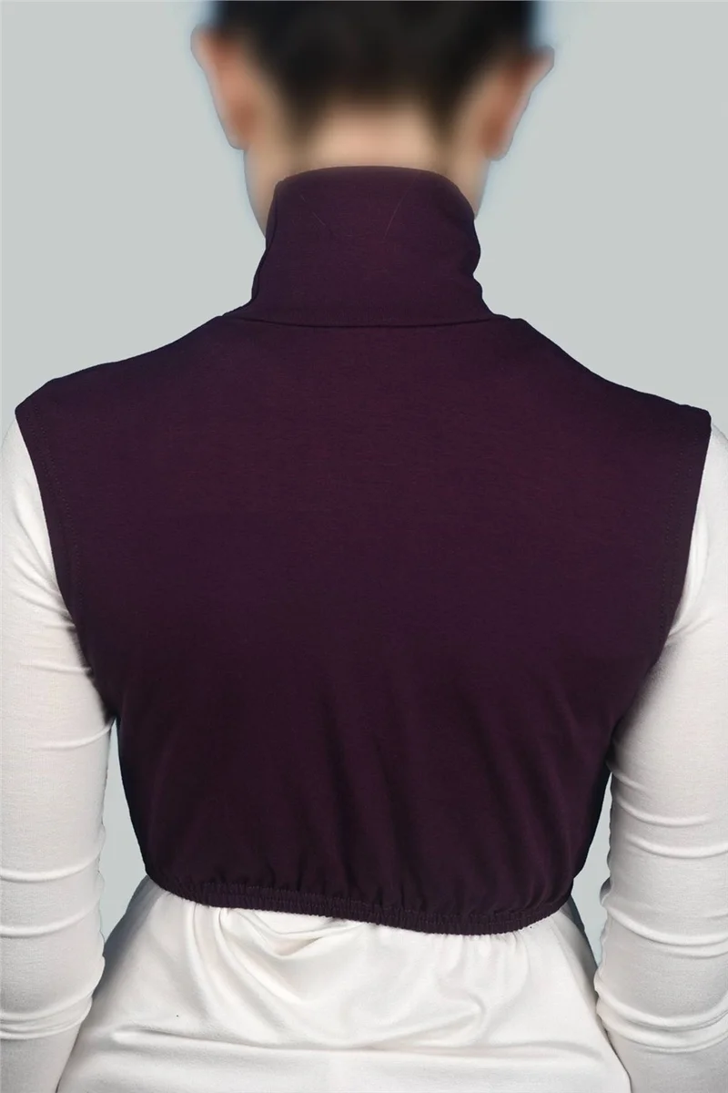 التوبة Zero Sleeve Turtleneck Full Neck Lycra Combed Cotton Women's Half Bodysuit - Plum