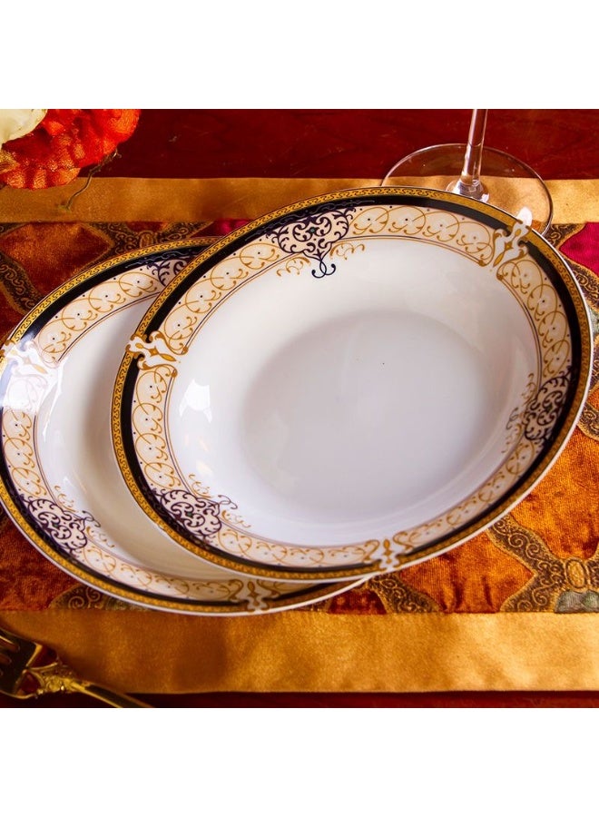 Neonix 28-Piece Gold-rimmed Porcelain Dinnerware Set Premium Bone China Texture Bowls, Plates and Spoons Microwave / Dishwasher Safe European Luxury Home Dining Set for Entertaining - Image 4