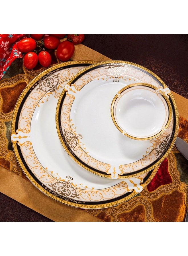 Neonix 28-Piece Gold-rimmed Porcelain Dinnerware Set Premium Bone China Texture Bowls, Plates and Spoons Microwave / Dishwasher Safe European Luxury Home Dining Set for Entertaining - Image 3