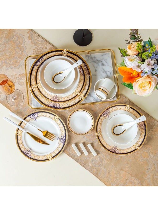 Neonix 28-Piece Gold-rimmed Porcelain Dinnerware Set Premium Bone China Texture Bowls, Plates and Spoons Microwave / Dishwasher Safe European Luxury Home Dining Set for Entertaining - Image 2