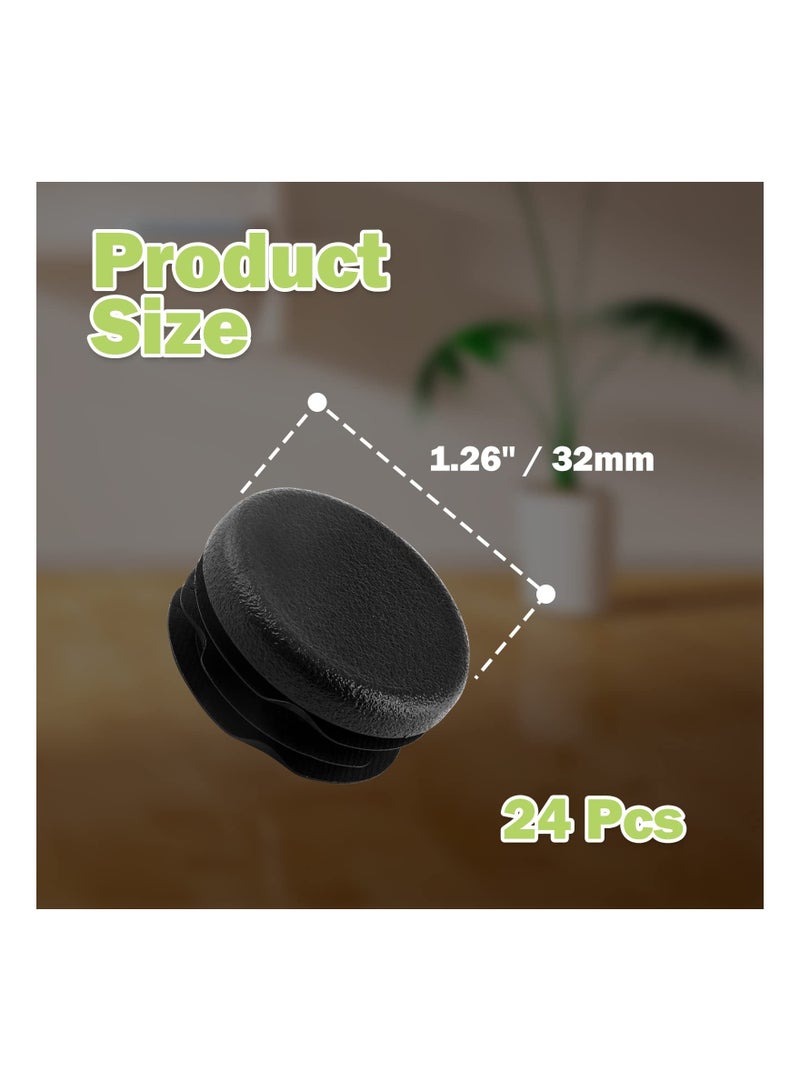 24 قطعة غطاء بلاستيكي دائري أسود 1-1/4" - plugs إنهاء الأثاث متينة لقدم الكراسي وأرجل الطاولات وكراسي البار وأقدام المقعد والأثاث الخارجي. مثالية لحماية الأسطح. - Image 4