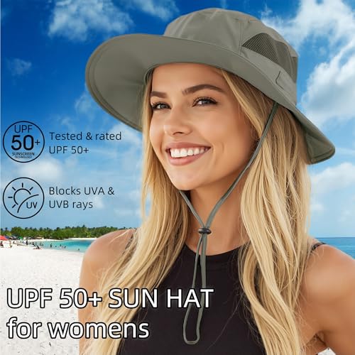 Connectyle قبعات شاطئية صيفية للنساء من كونكتايل، قبعة دلو شبكية قابلة للتنفس، حماية من الشمس بحد واسع، حماية من الأشعة فوق البنفسجية، قبعة صيد ومشي، لون أخضر عسكري - Image 2