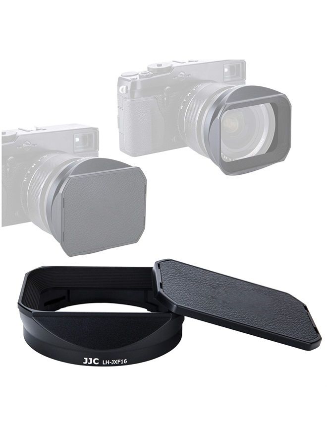 JJC LH-JXF16 Square Metal Bayonet Hood for Fujinon XF16mmF1.4 R WR, Fujinon Lense XF 16mm F1.4 R WR, Fuji 16mm F1.4 Lens Hood, Fujinon 16mm 1.4 Hood, Slide Front Cap, Replaces Fujifilm LH-XF16  - Image 1