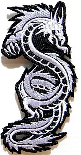 HHO CARTOON PATCH HHO White Chinese Japanese Dragon Patch Embroidered DIY Patches, Cute Applique Sew Iron on Kids Craft Patch for Bags Jackets Jeans Clothes - Image 1