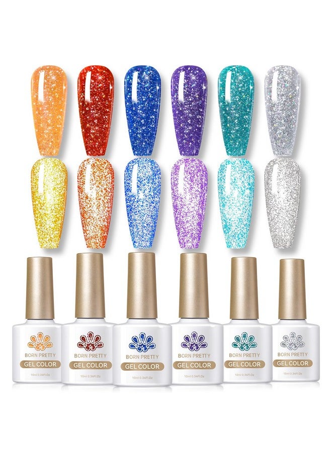 Born Pretty - Reflective Glitter Gel Polish Colorful Sparkly Shiny Disco Dj Led Gel Nail Polish Nail Varnish 6Pcs 10Ml - Image 1