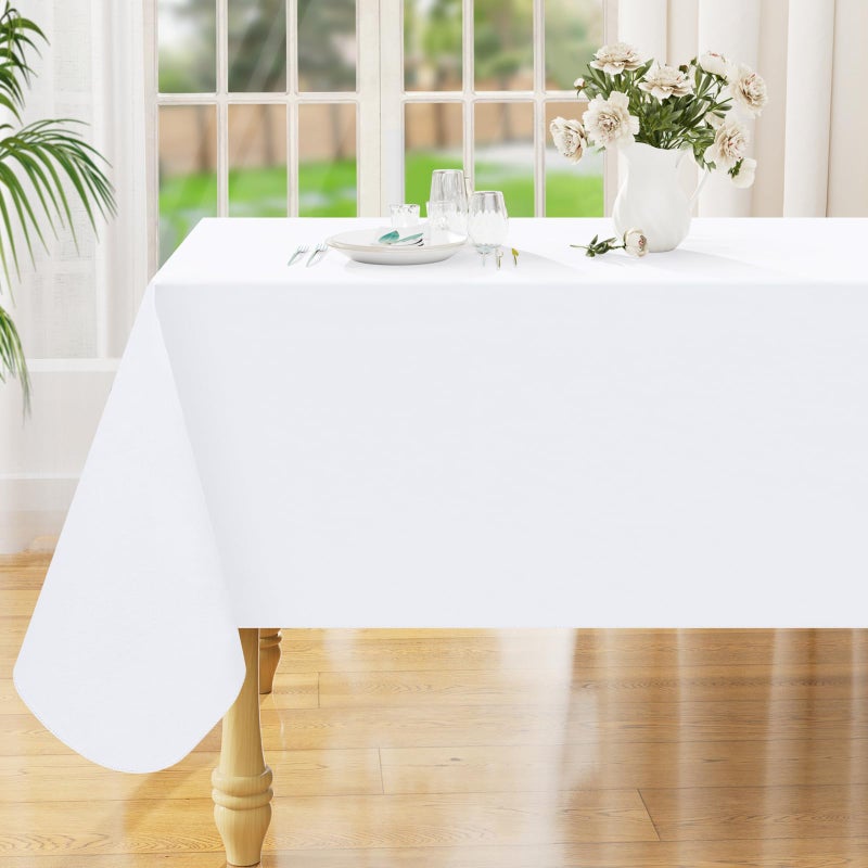 Smiry Rectangle Table Cloth 60x120 Inch Waterproof Wipeable Vinyl Tablecloths Protector Oil Spill Proof Plastic Table Cover for Dining Picnic Camping Outdoor White