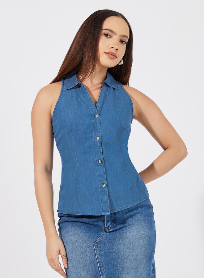 Styli Regular Fit Sleeveless Denim Shirt  - Image 1