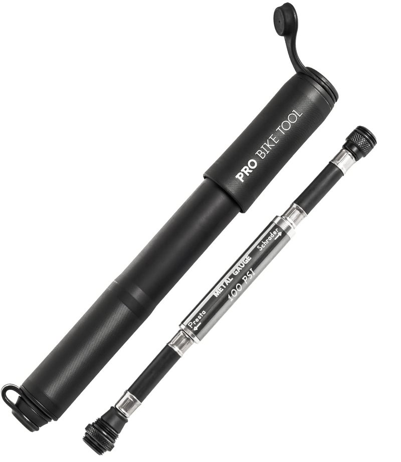 PRO BIKE TOOL Bike Pump with Gauge Fits Presta and Schrader - Accurate Inflation - Mini Bicycle Tire Pump for Road, Mountain and BMX Bikes, High Pressure 100 PSI, Includes Mount Kit - Image 1