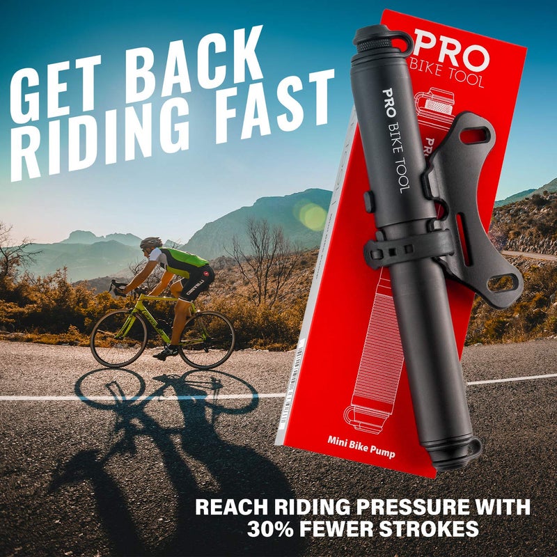 PRO BIKE TOOL Bike Pump with Gauge Fits Presta and Schrader - Accurate Inflation - Mini Bicycle Tire Pump for Road, Mountain and BMX Bikes, High Pressure 100 PSI, Includes Mount Kit - Image 2