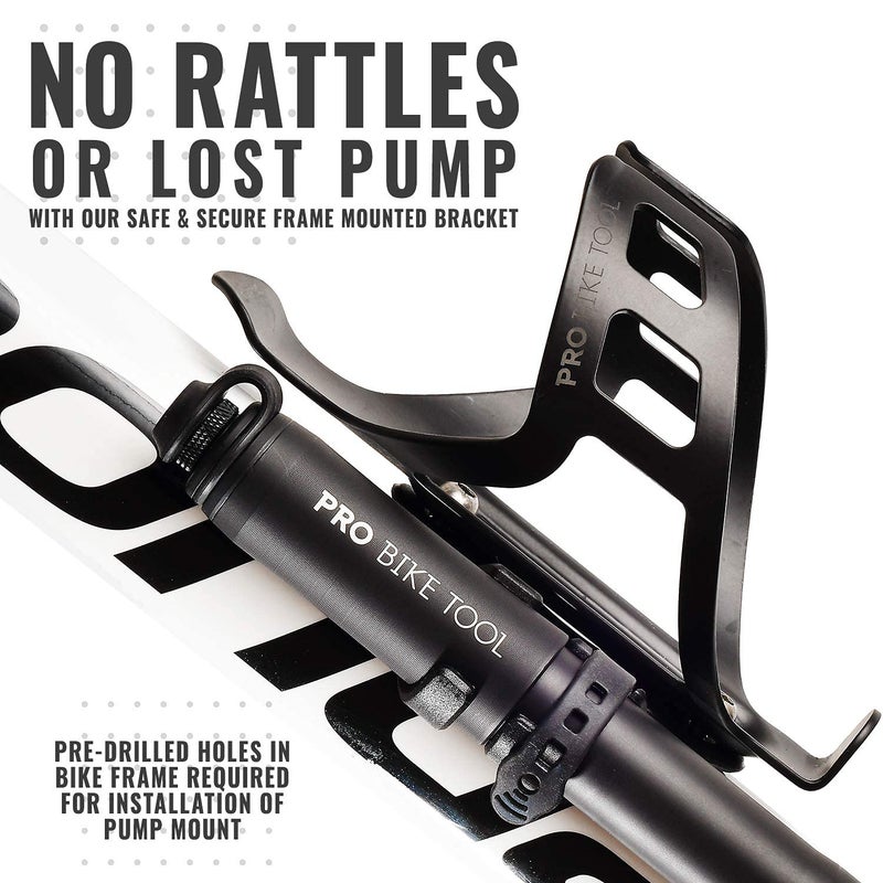 PRO BIKE TOOL Bike Pump with Gauge Fits Presta and Schrader - Accurate Inflation - Mini Bicycle Tire Pump for Road, Mountain and BMX Bikes, High Pressure 100 PSI, Includes Mount Kit - Image 4