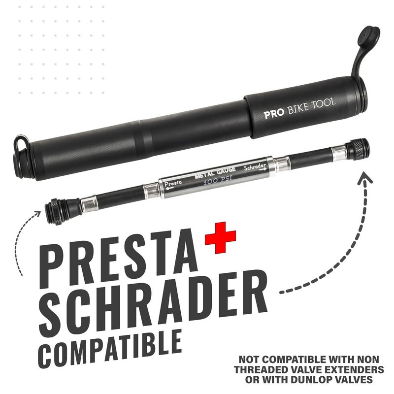 PRO BIKE TOOL Bike Pump with Gauge Fits Presta and Schrader - Accurate Inflation - Mini Bicycle Tire Pump for Road, Mountain and BMX Bikes, High Pressure 100 PSI, Includes Mount Kit - Image 5
