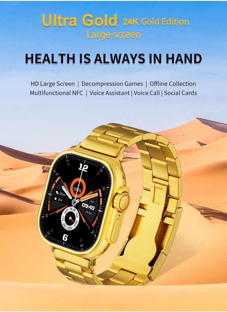 AROAQ - Ultra Gold Smart Watch Wireless Charging Bracelet, Bluetooth Call, Wireless Charging, Fitness Tracking with High Memory and Efficient Response - Image 1