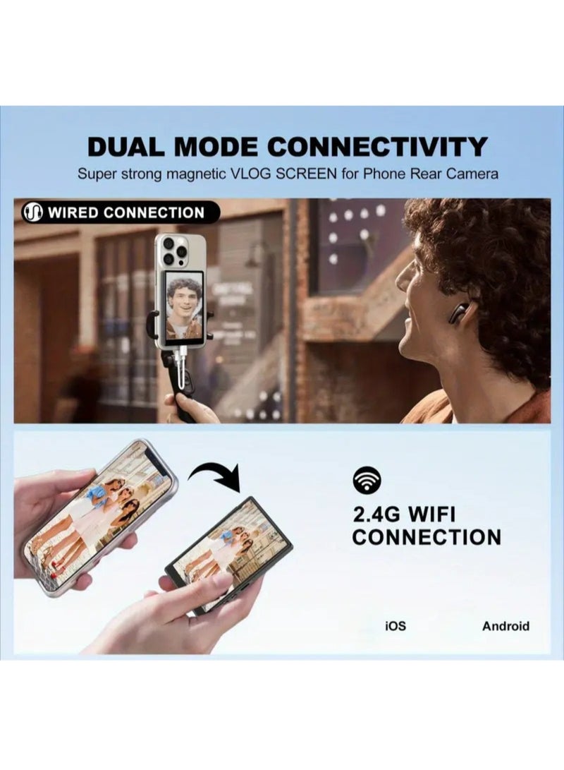  أورا سيليكت شاشة مراقبة السيلفي بالكاميرا للآيفون والأندرويد، شاشة مراقبة السيلفي لمدونات الفيديو مع بطارية كبيرة، تحكم بالبلوتوث، لا تأخير في تشغيل الصوت، لمنشئي محتوى يوتيوب/تيك توك للتدوين والبث المباشر، اتصال لاسلكي - Image 2