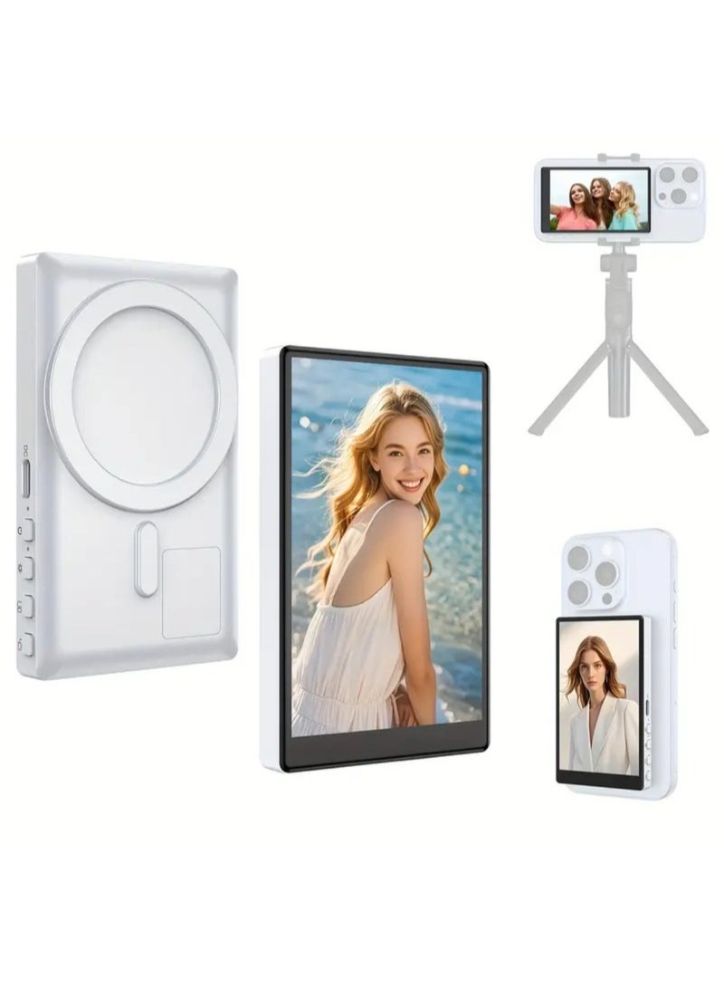  أورا سيليكت شاشة مراقبة السيلفي بالكاميرا للآيفون والأندرويد، شاشة مراقبة السيلفي لمدونات الفيديو مع بطارية كبيرة، تحكم بالبلوتوث، لا تأخير في تشغيل الصوت، لمنشئي محتوى يوتيوب/تيك توك للتدوين والبث المباشر، اتصال لاسلكي - Image 1