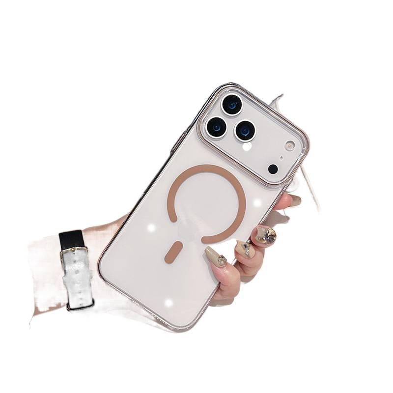 غطاء MagSafe بPC باللون Desert Gold بظهر شفاف لـ iPhone 16 / 16 Plus / 16 Pro / 16 Pro Max مع شفاف جليدي ومغناطيسي مع مقاوم للصدمات مع حماية من السقوط للسفر للمكتب للطاولة - Image 1