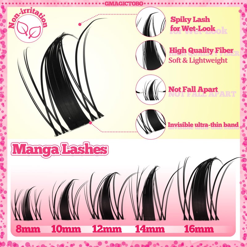 Gmagictobo Lash Clusters Manga Lash Clusters Kit Clear Fairy Eyelash Clusters Wet-Look Spiky Anime Lashes Pack C Curl Individual Lashes Lash Glue Lash Tweezers - Image 5