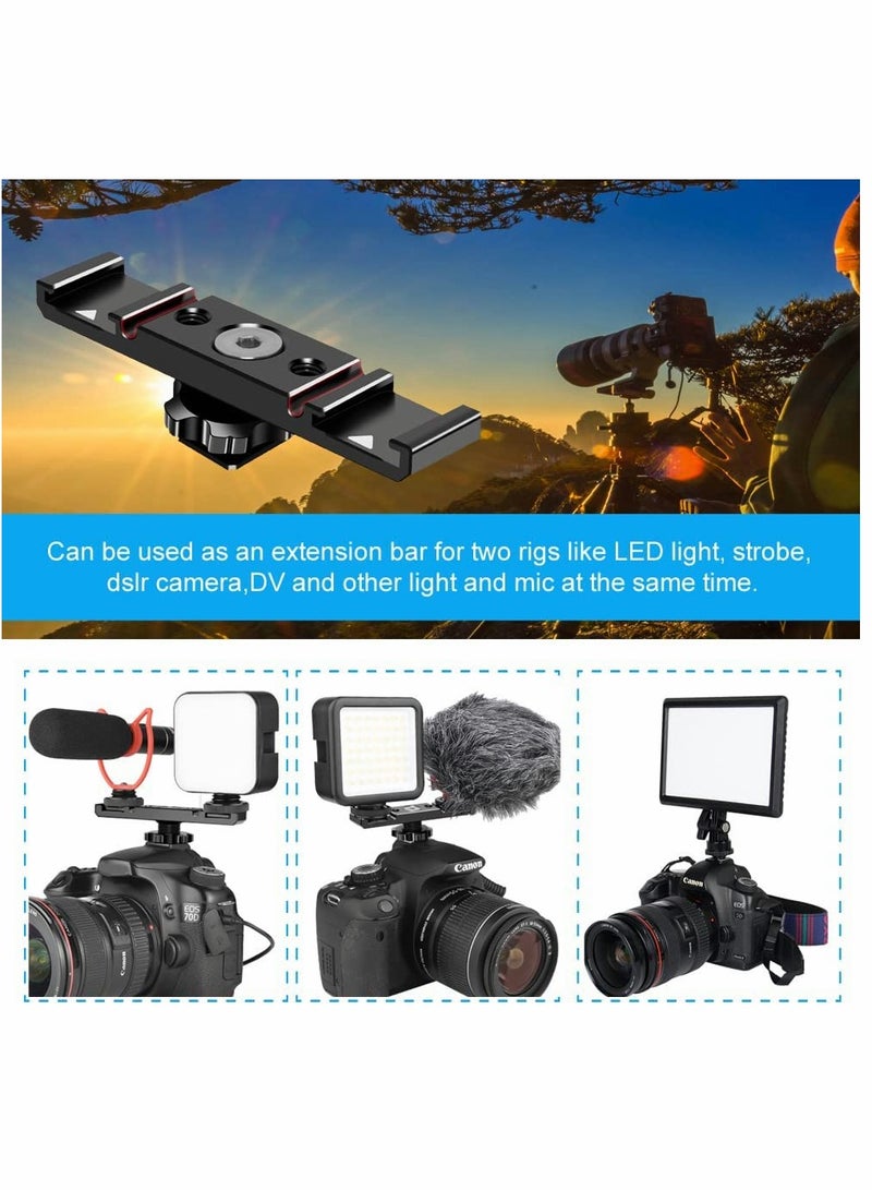 SYOSI Hot Shoe Extension Bar, Dual Cold Shoe Mount Plate Adapter, Dual Hot Shoe Extension Bar, for Monitor Microphone LED Video Light, for Sony Canon Nikon DSLR Compact Camera Vlog Film - Image 3
