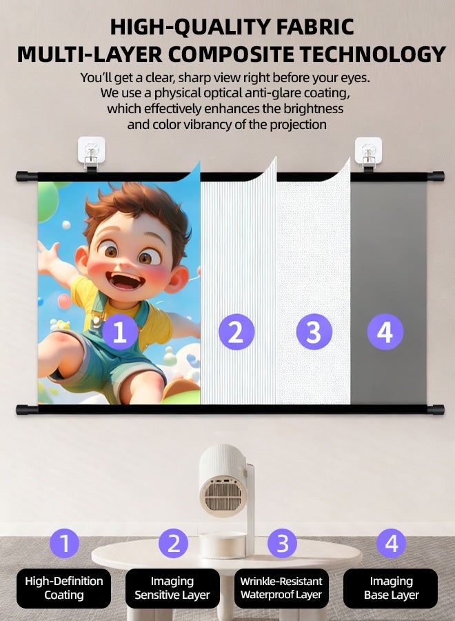 VINNYSEN 120 Inch ALR Projection Screen with Stand Portable Outdoor Projector Screen 4K HD 16:9, Anti-Light & Wrinkle-Free Movie Screen for Home Theater, Camping & Wall Mounted Use, with Tripod - Image 5