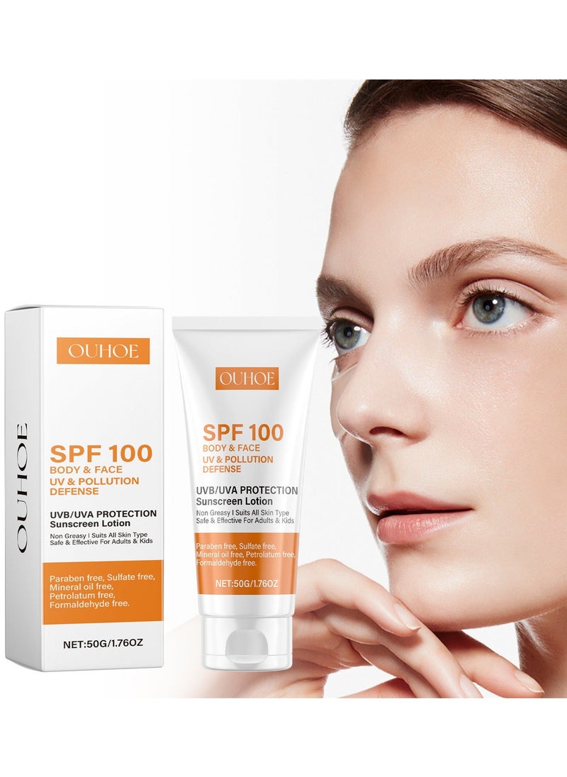 OUHOE - Spf100 Body&Face UV&Pollution Defense for Anti-Aging Moisturizing Sunscreen Cream SPF++ UVB - Image 1