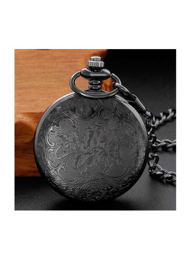 SwitchMe Black Gear Hollow Pattern Pocket Watch Black Roman Numeral Scale Quartz Pocket Watches for Men - Image 4