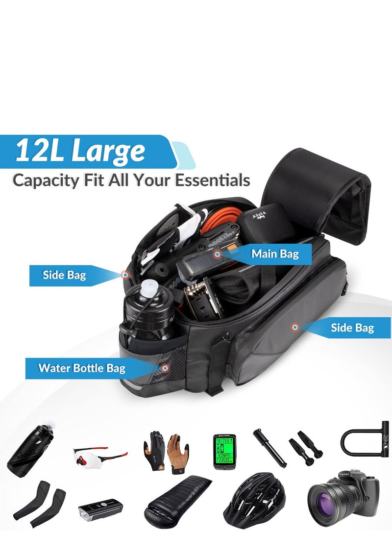 SYOSI Bicycle Rack Bag, 12L Multifunctional Waterproof Reflective Bicycle Rear Seat Bag Cycling Bike Rack Seat Bag Rear Trunk Pannier Backseat Bag Handbag Shoulder Bag  - Image 2