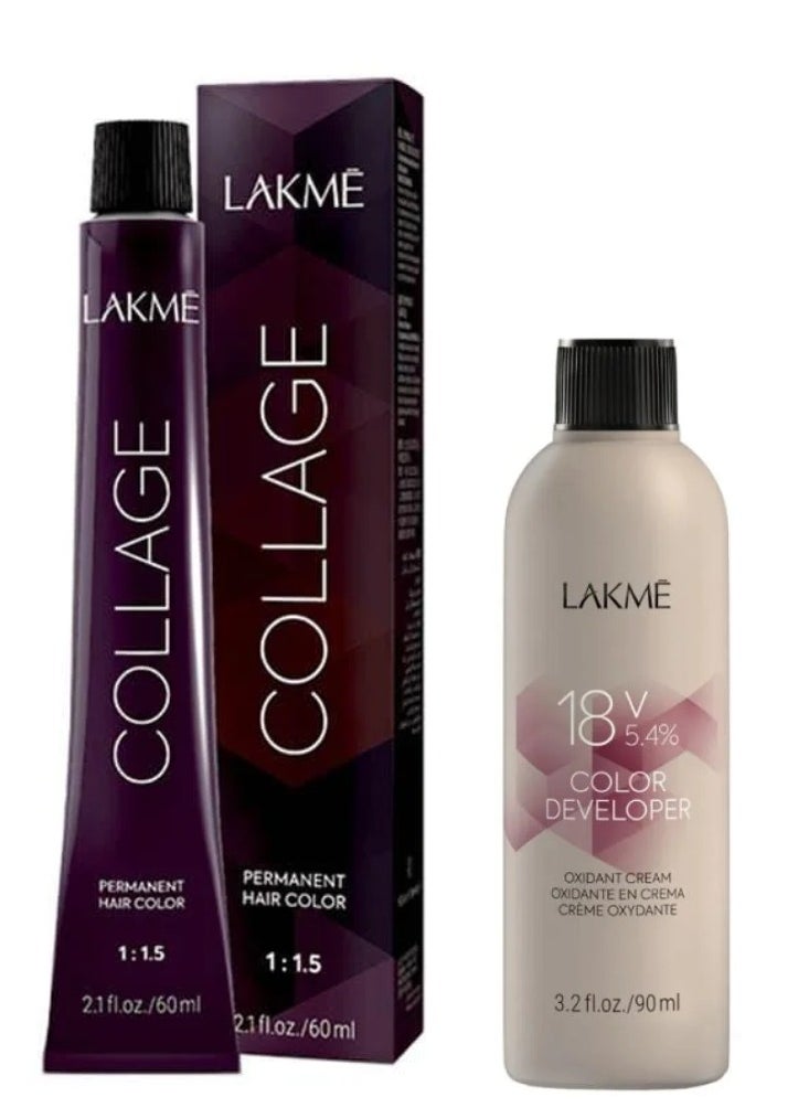 LAKME Collage Permanent Hair Color 8/00 Light Blonde  and Oxidant Cream Color Developer 18 Vol 5.4% - 90 ml  - Image 1