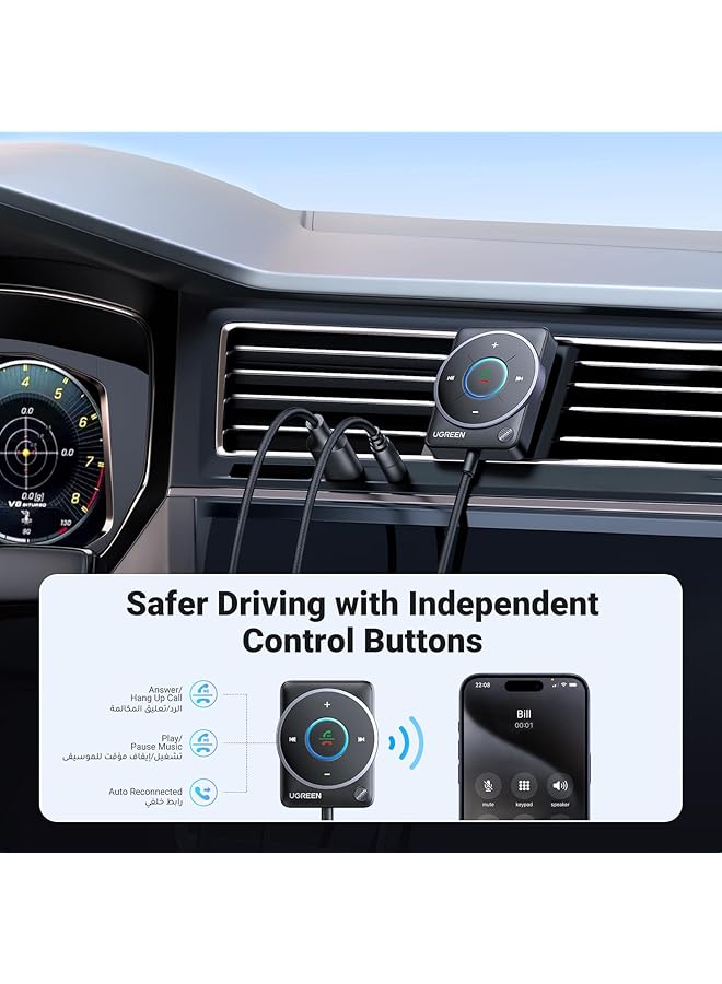 Ugreen Bluetooth Receiver 5.4, Plug&Play Bluetooth Adapter For Car Tv Audio Dongle Adapter For Hands Free Calls Music For Car Speaker Stereo/Home Stereo - Image 3