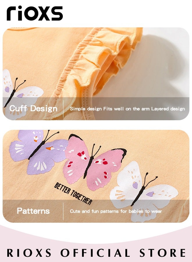 RIOXS 2 Pcs Toddler Girls T-shirt and Shorts Set, Adorable Summer Outfits for Baby Girls,  Comfy Breathable Cotton Ruffle Short Sleeve Top and Elastic Waist Butterfly Print Shorts, Casual Girls Summer Clothes Set Suitable for Vacation, Travel, Beach, Running and Daily Wear - Image 5